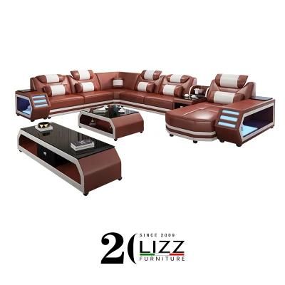 New Arrival Modern Home/Villa Furniture Living Room Genuine Leather Couch with LED