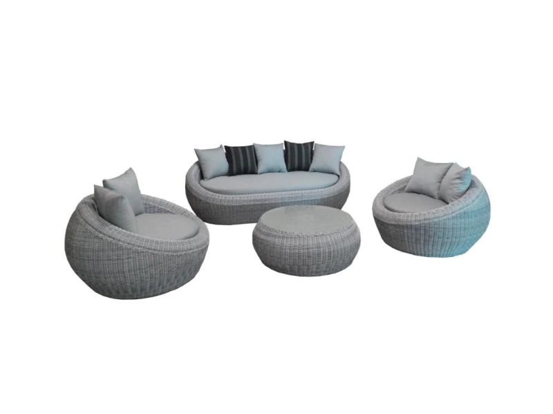 Outdoor Rattan Sofa Furniture Round Garden Patio Set 4PCS