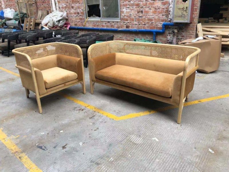 Hotel Restaurant Furniture Outdoor Rattan Wicker Wood Couch Sofa