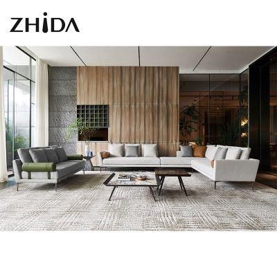 Zhida Modern Furniture Supplier Wholesale Villa Living Room Italian Design Sectional Couch Set Leather Armrest Fabric Modular Sofa