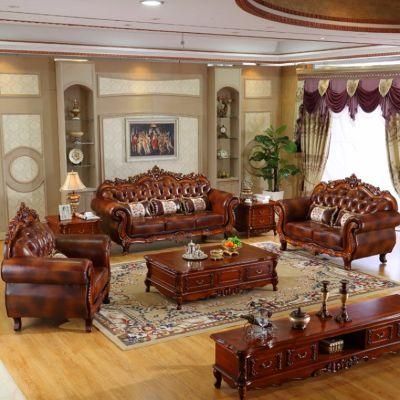 Antique Leather Sofa with Coffee Table for Living Room Furniture