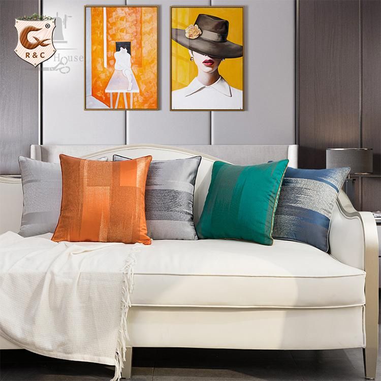 High Quality Blue Green Silk Satin One Side Jacquard Spliced Decor Pillow Cushion Cover for Living Room Sofa