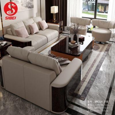 Hotel Luxury Home Living Room Furniture Leather Sofa with Stainless Steel Feet