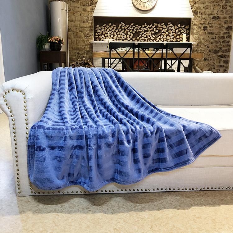 Two Color Shade Stripe Flannel Blanket for Sofa