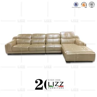Dubai L Shape Leisure Home Furniture Geniue Leather Living Room Corner Sofa with Chaise
