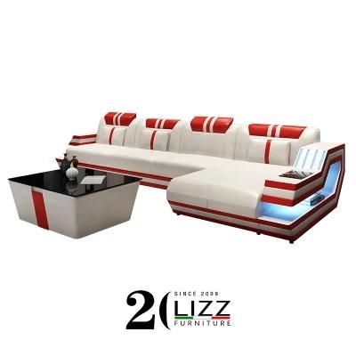 Modern Luxury Home Furniture American White Leather LED Room Sofa