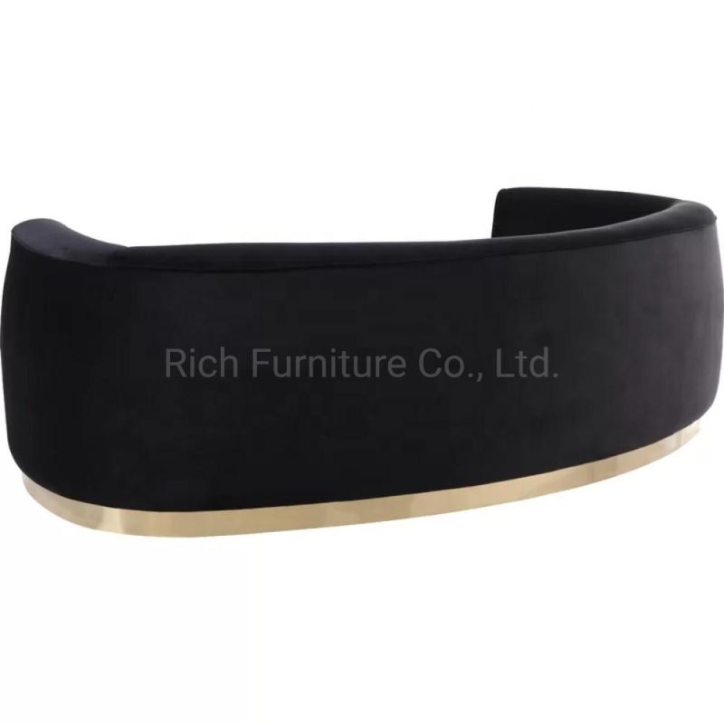 Italy Design Elegant Hotel Lobby Canape Velvet Living Room Reclining 3 Seat Sofa in Golden Base