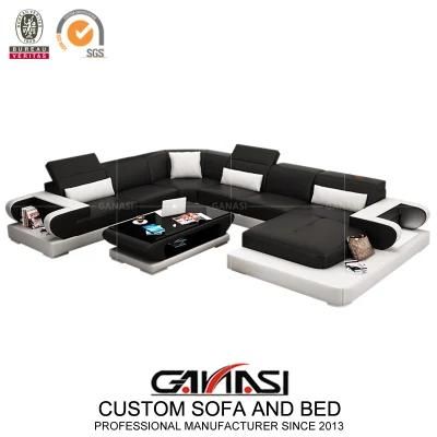 Italian Indoor Furniture U Shape Soft Genuine Leather Sofa Sets with Coffee Table