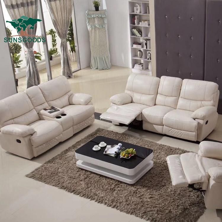Customized Real Leather Reclining Sofa Set White Colour Furniture Sofa