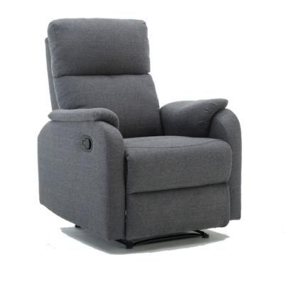 Modern Home Leisure Furniture Small Apartment Living Room Sofa Chair Grey Linen Fabric Recliner Sofa Manual with Footrest