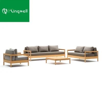 Latest Commercial Hotel Outdoor Furniture Teak Wood Frame Fabric Seat Sofa for Project