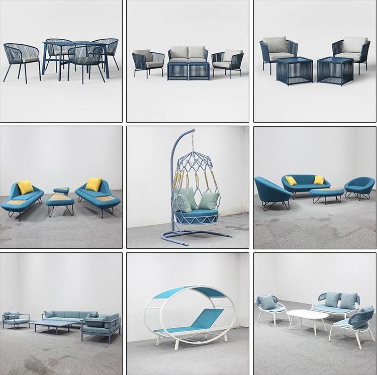 Modern Outdoor 5 PCS Blue Aluminum Rope Woven Patio Sofa Set