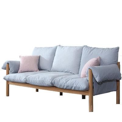 Nordic Simple Solid Wood Sofa All Solid Wood Living Room Sofa Soft Bag Single Three-Seat Sofa 0105