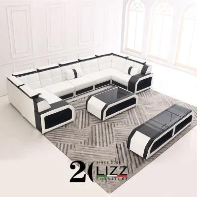 New Modern Design Sofa Furniture Set Living Room Genuine Leather LED Sectional Sofa