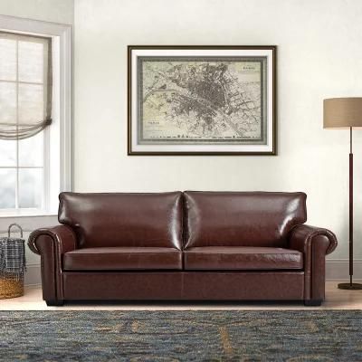 Rolled Arm Lancaster Leather Sofa Set with Loose Back Couch for Living Room Furniture