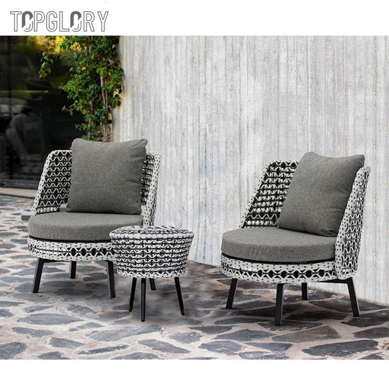 Modern New Design Home Garden Patio Black and White PE Rattan Weaving Outdoor Polyester Cloth Sofa Set