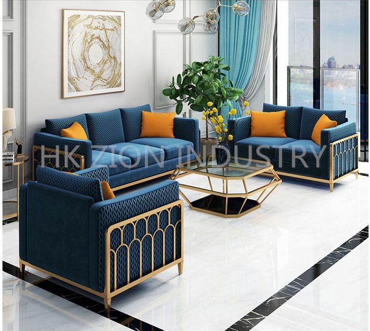 Light Luxury Fabric Sofa Small Family Living Room Furniture Complete Set Furniture Postmodern American Style Three-Person Stainless Steel Sofa
