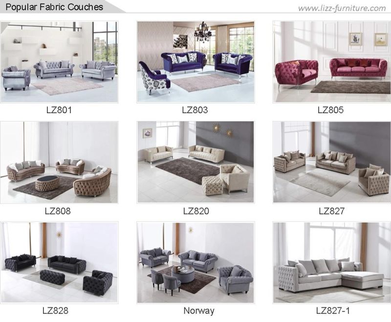 China Manufacturer Hot Selling Living Room Furniture Set Leisure Velvet Chesterfield Sofa for Apartment Size