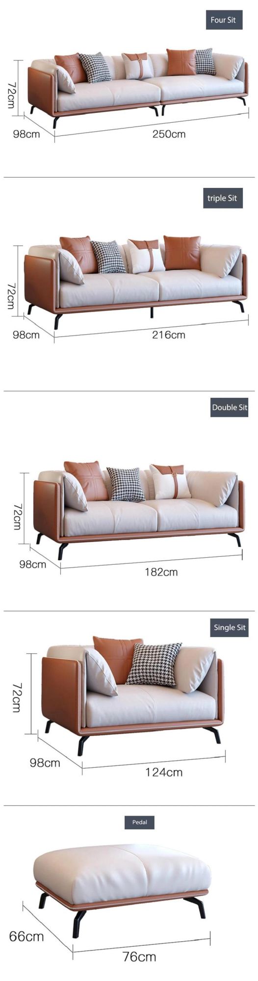 Customized Leather Wooden Frame Combination Sofa Nordic
