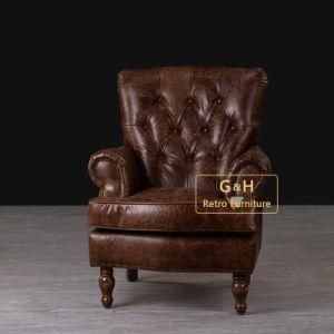 American Style Antique Full Real Leather Armchair, Single Seater Sofa Chairs