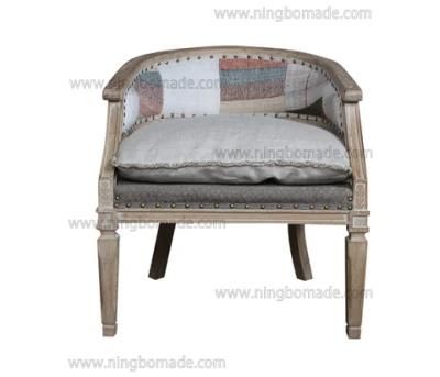 Antique Design Rustic Style Furniture Weather Oak and Sand Linen Sofa Chair