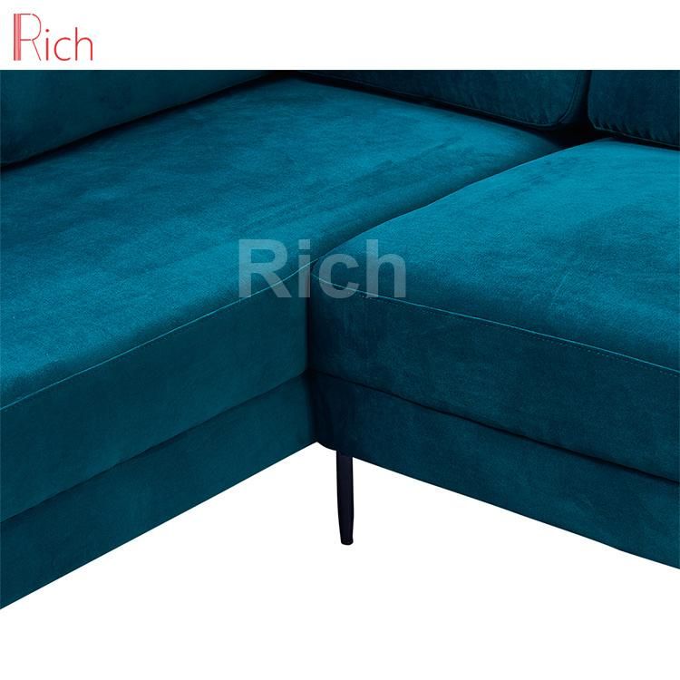 Hotel Event Blue Fabric Velvet Home Leisure Furniture Fabric Sectional Corner Sofa Couch