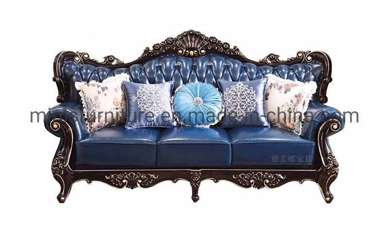 (MN-CSF10) Hotel Lounge/Home Furniture Living Room Wood Blue Leather Sofa