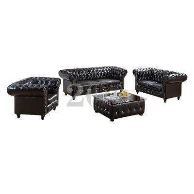 America Chesterfield Leisure Genuine Leather Home Sofa Furniture Set