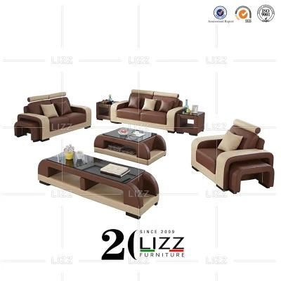 European Luxury Italian Style Sectional 1+2+3 Geniue Leather Sofa with Coffee Table &amp; TV Stand