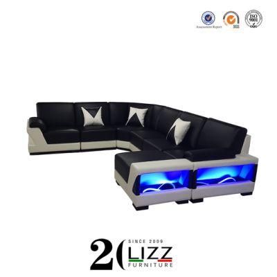 Wholesale LED Light U Shape Corner Divan Leather Sofa for Living Room