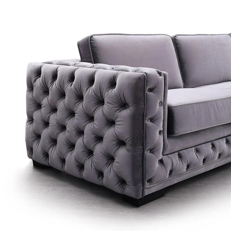 Divani Casa Jean Modern Grey Velvet Sectional Sofa Luxury Living Room Armrest Sectional Sofas