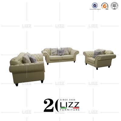 European Style Leisure Living Room Furniture Chesterfield Italian Genuine Leather Sofa Set