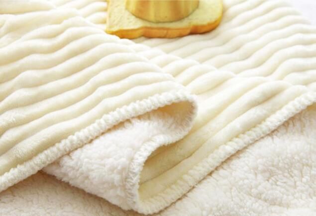 Plush Warm Cozy Sherpa Fleece Blanket with Strip Blankets for Couch Bed Sofa Chair