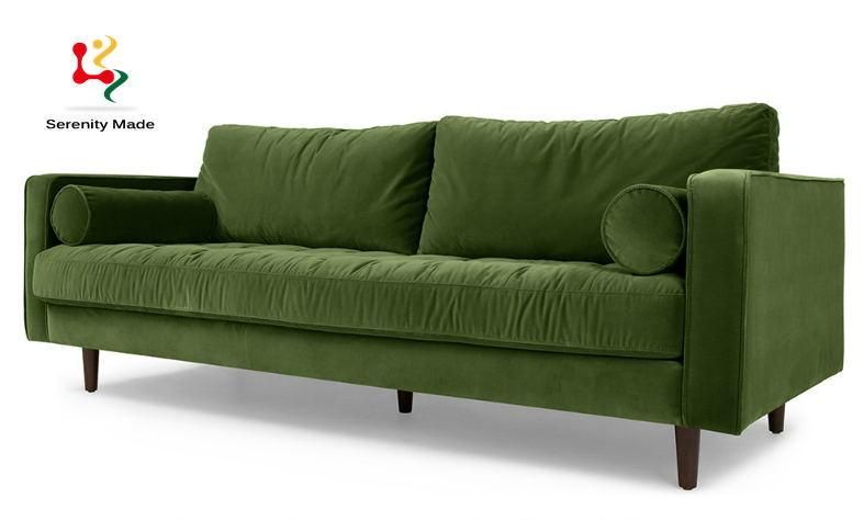 High Quality Green 3 Seat Living Room Sofa with Wooden Legs