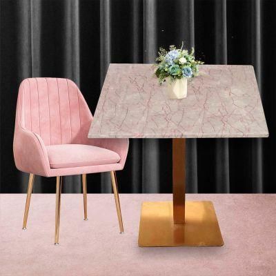 Wholesale Square Marble Coffee Pink Table Golden Stainless Steel Base with Sofa Chair