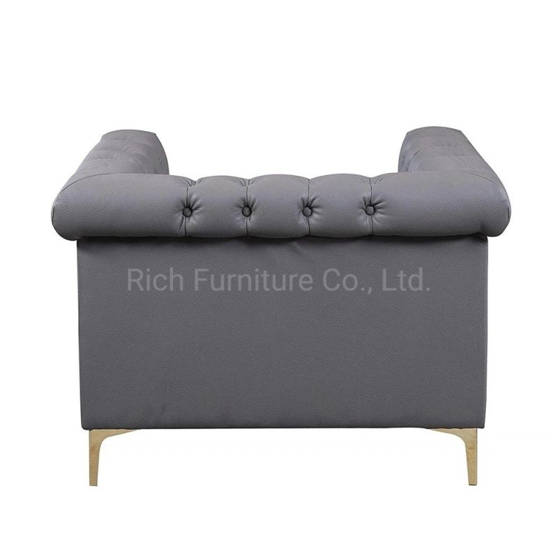 Retro Modern Upholstery Sectional Couches Grey Leather Chesterfield Armchair Sofa for Sale