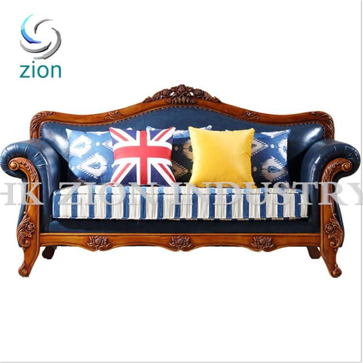 Royal Luxury European Style Living Room Sofa Couches Living Room Furniture Sofa Set Blue Leather Homeliving Furniture Recliner Sofa