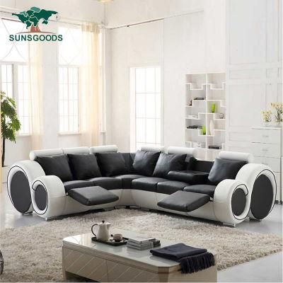 European Style Modern Cinema Home Theater Furniture Leather Recliner Wood Frame Sofa