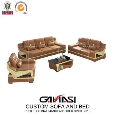 Leisure Style Genuine Leather Furniture 1+2+3 Sectional Sofa Sets with Coffee Table