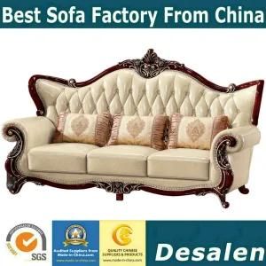 Solid Wood Royal Home Furniture Living Room Genuine Leather Sofa (B01)