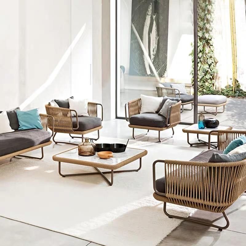 Nordic Outdoor Sofa Table Chair Rattan Chair Combination Courtyard Villa Balcony Living Room Hotel Leisure Rattan Furniture