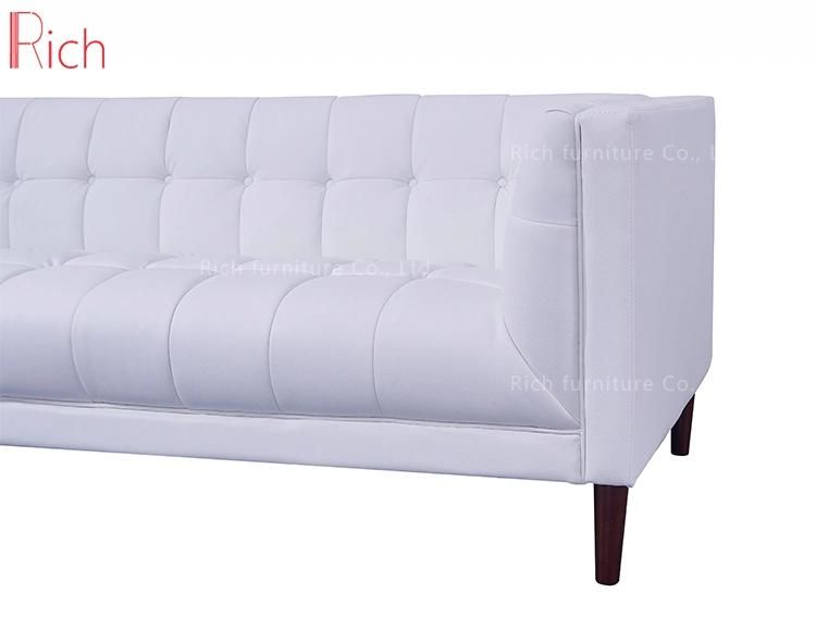 Modern European 3 Seater Sleeping Couch White Leather Living Room Wooden Sofa