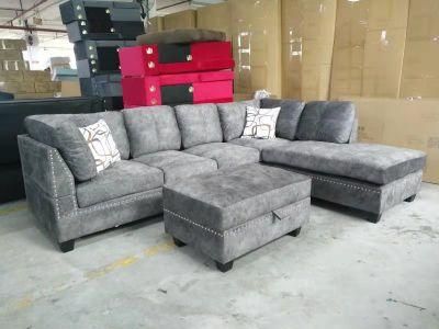 Modern Fabric Sectional Sofa with Storage Ottoman for Living Room Furniture