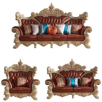 Wood Sofa Furniture Factory Wholesale Classic Royal Leather Sofa Sets in Optional Couch Seat and Furnitures Color