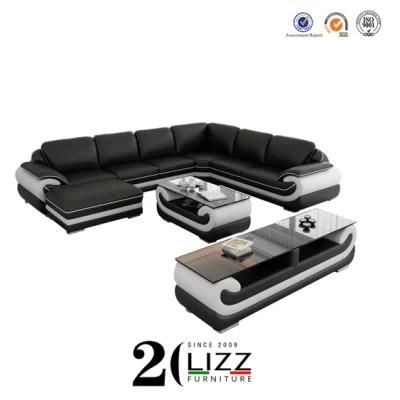 Genuine Leather Sofa Furniture Leisure Lounge Suites with Ottoman