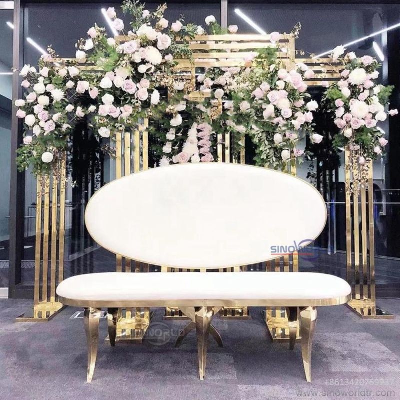 New Design Wedding Event Luxury Golden Stainless Steel Velvet Couch Long Back Wedding Sofa
