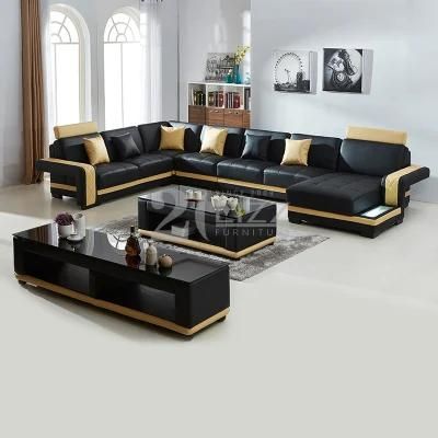 Upholstery Modular Modern Furniture U Shape Corner Genuine Leather Sofa Set