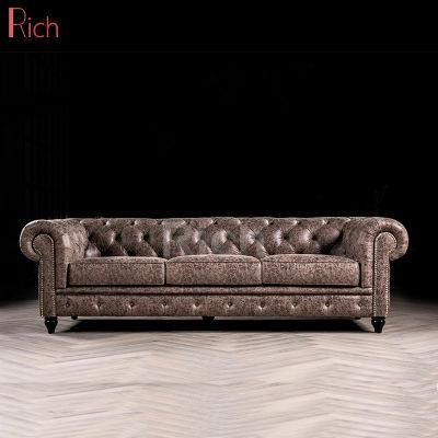 New Nordic Style Furniture Vintage Leather Chesterfield Sofa