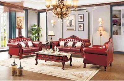 Classic Luxury Living Room Furniture Wooden Leather Sofa