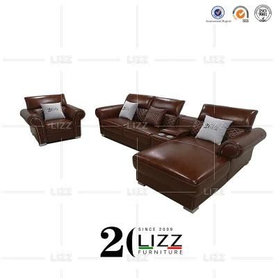 Classical Modern Design Home Furniture Italian Top Grain Leather European Coffee Color Sofa Set